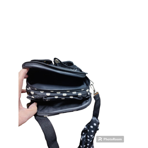 Black and white polka dot shoulder bag with matching scarf - Picture 3 of 4